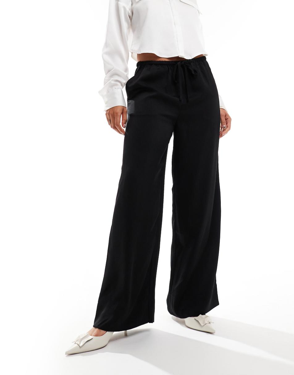 ASOS DESIGN satin pull on pants in black