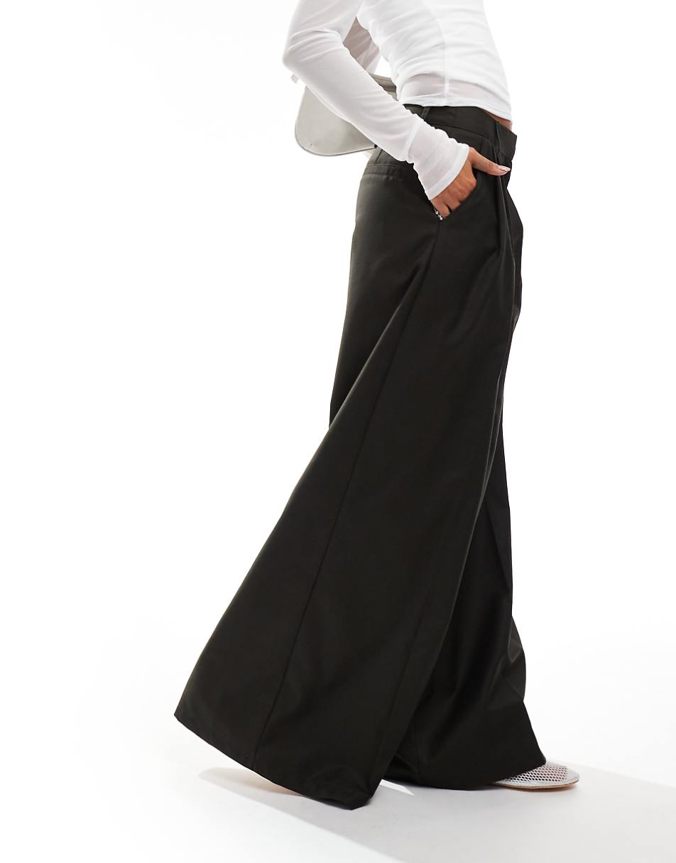 COLLUSION wide leg baggy tailored pants in dark khaki