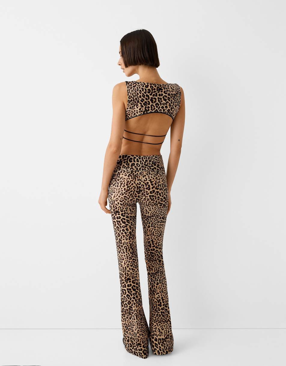 Bershka flared pants in leopard print