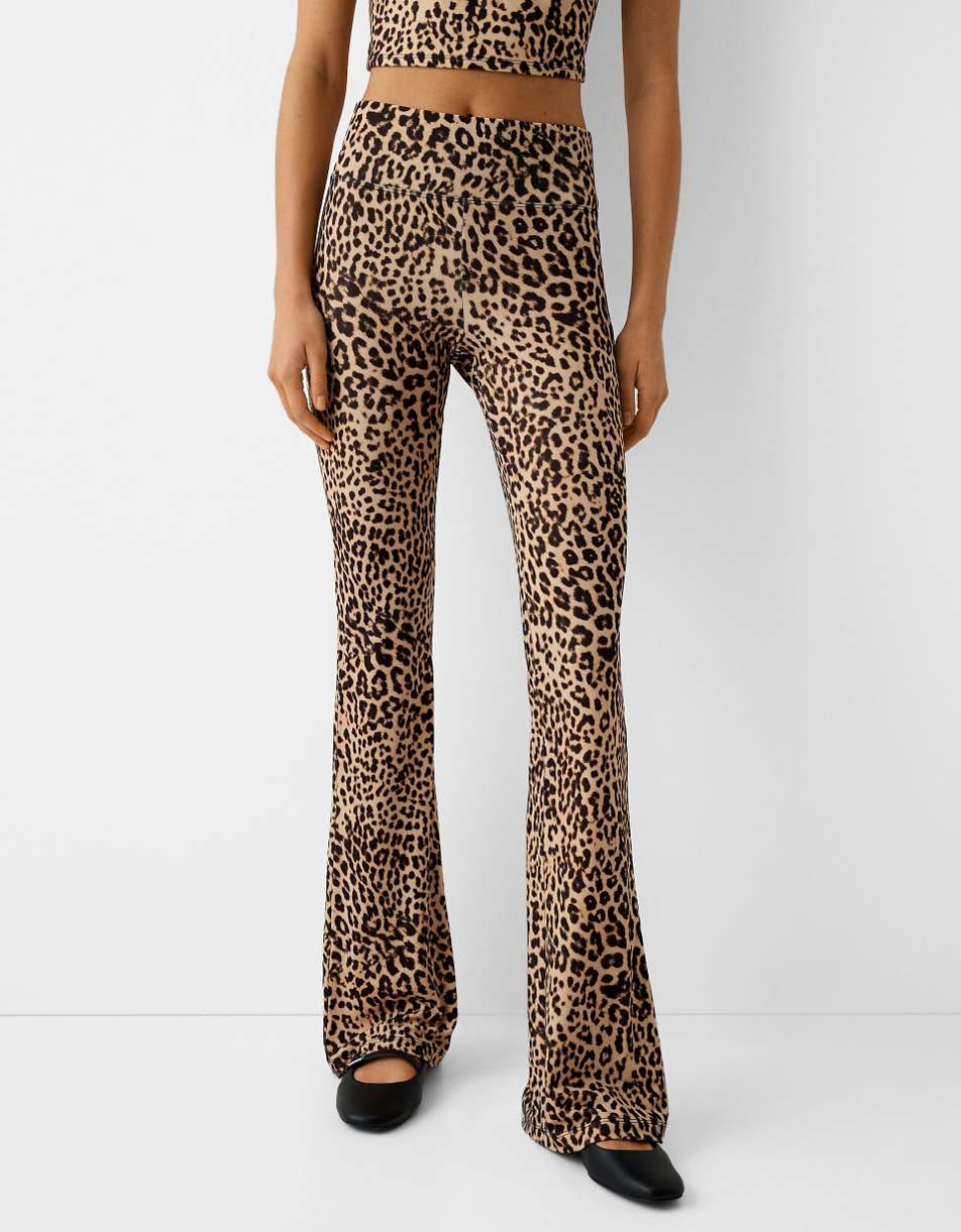 Bershka flared pants in leopard print