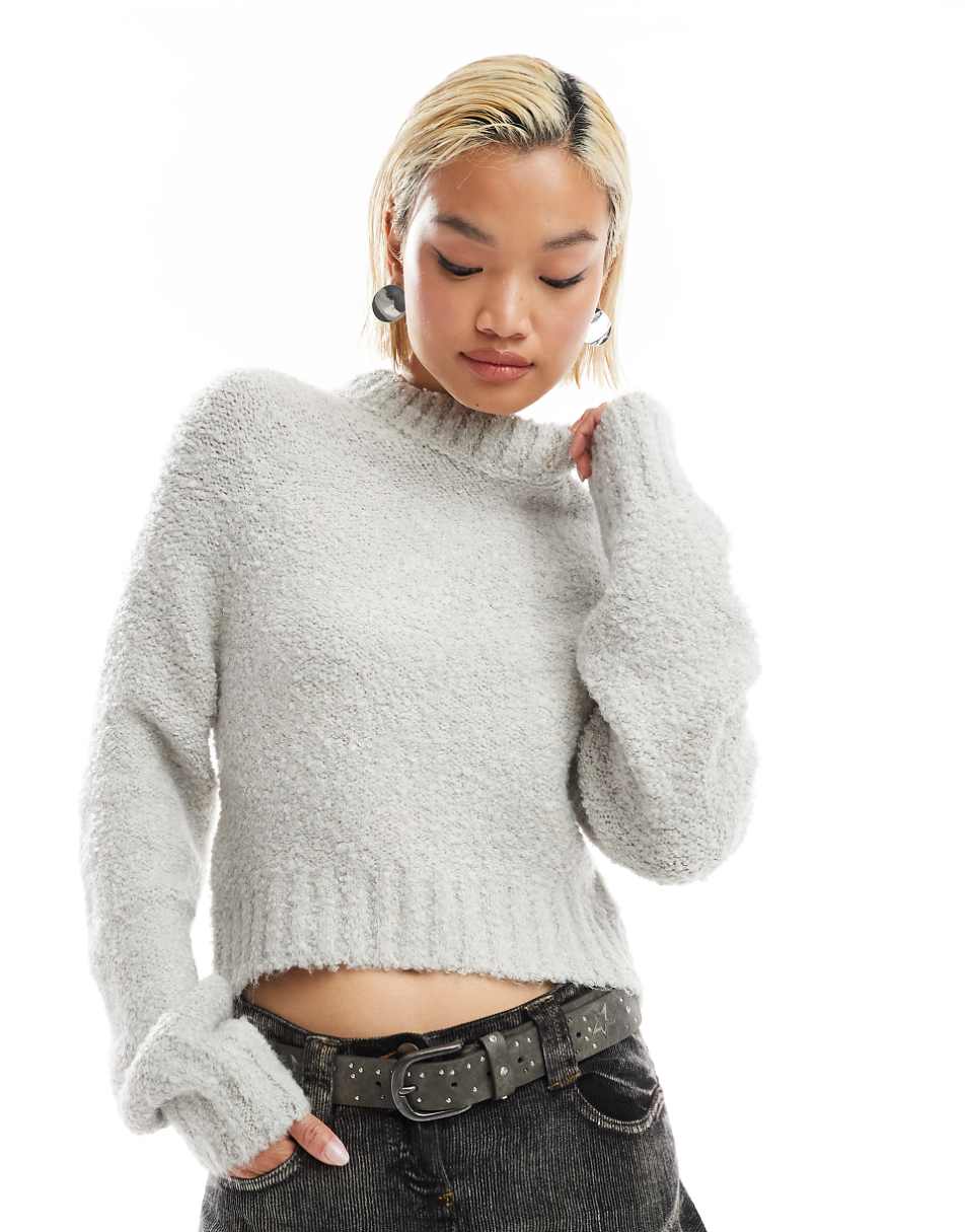 Glamorous chunky boxy crop knit sweater in gray heather