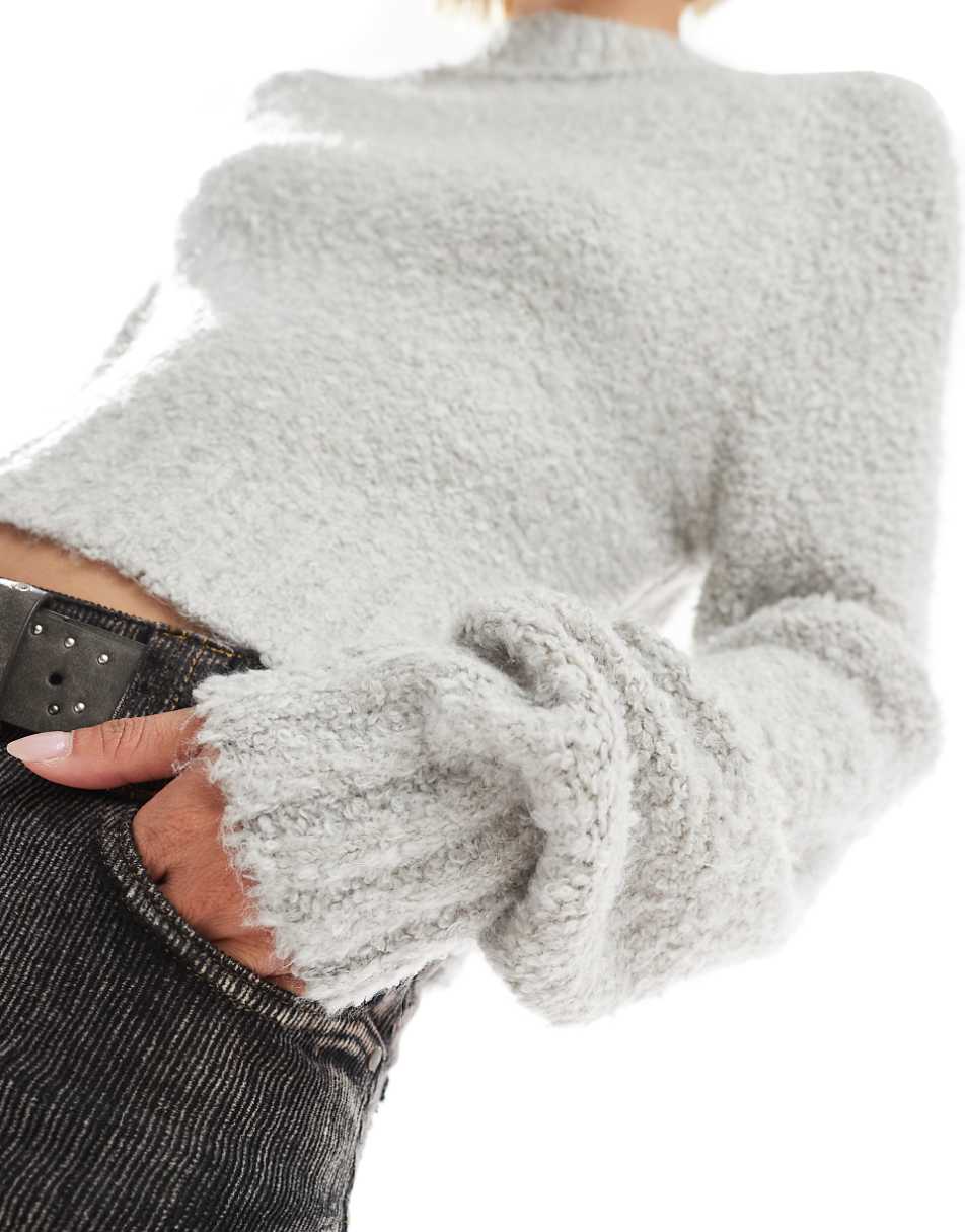 Glamorous chunky boxy crop knit sweater in gray heather