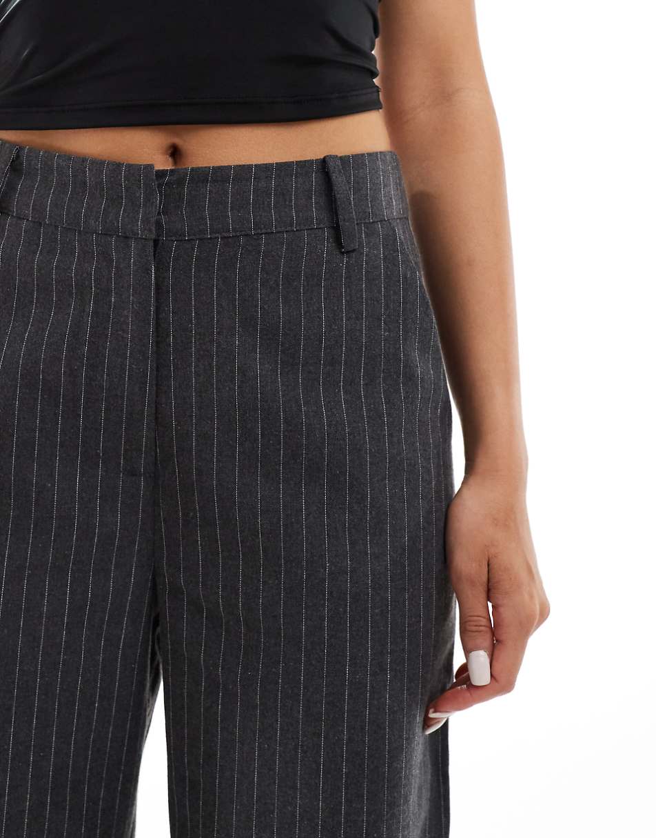Kaiia flared pants in gray pinstripe