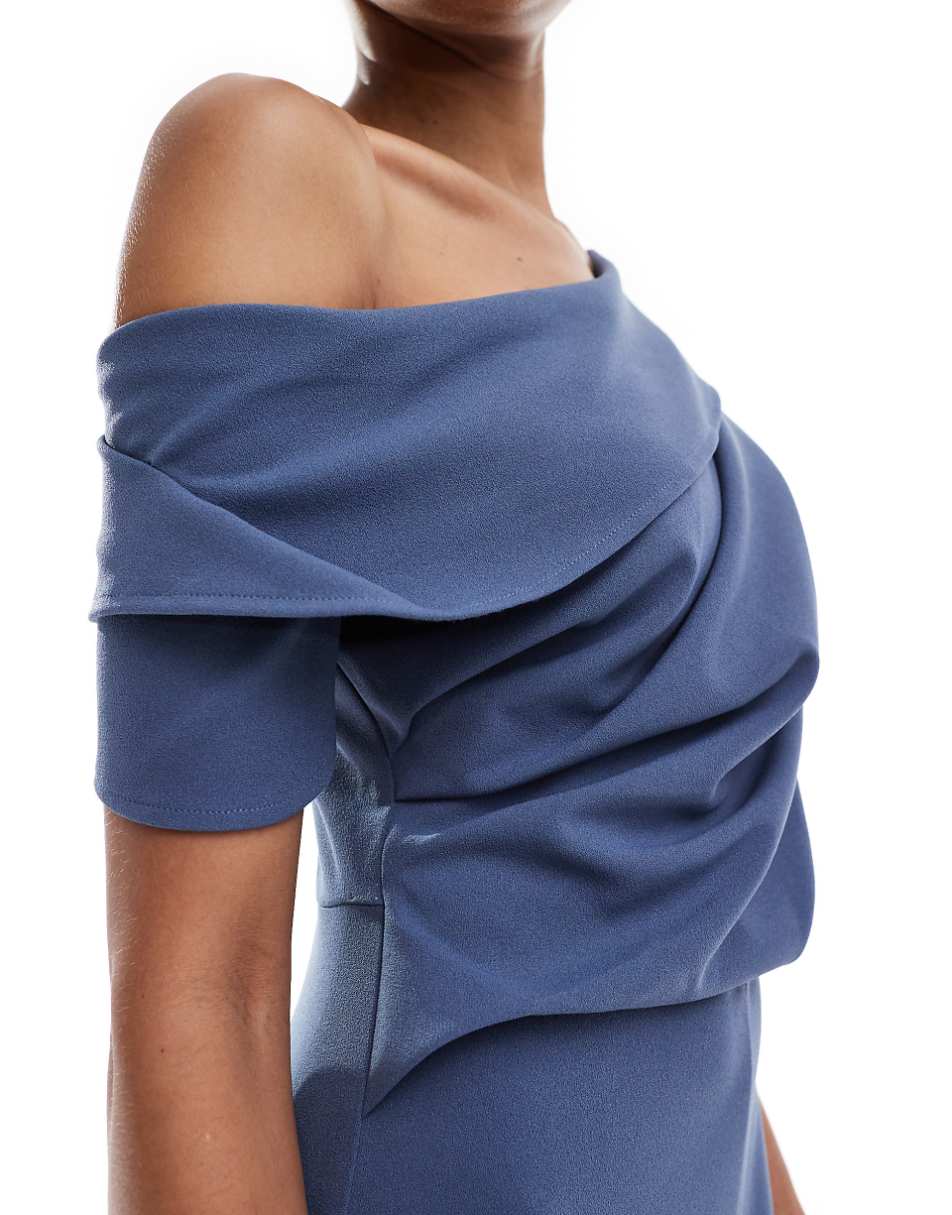 ASOS DESIGN Tall fallen shoulder tuck detail wide leg jumpsuit in blue