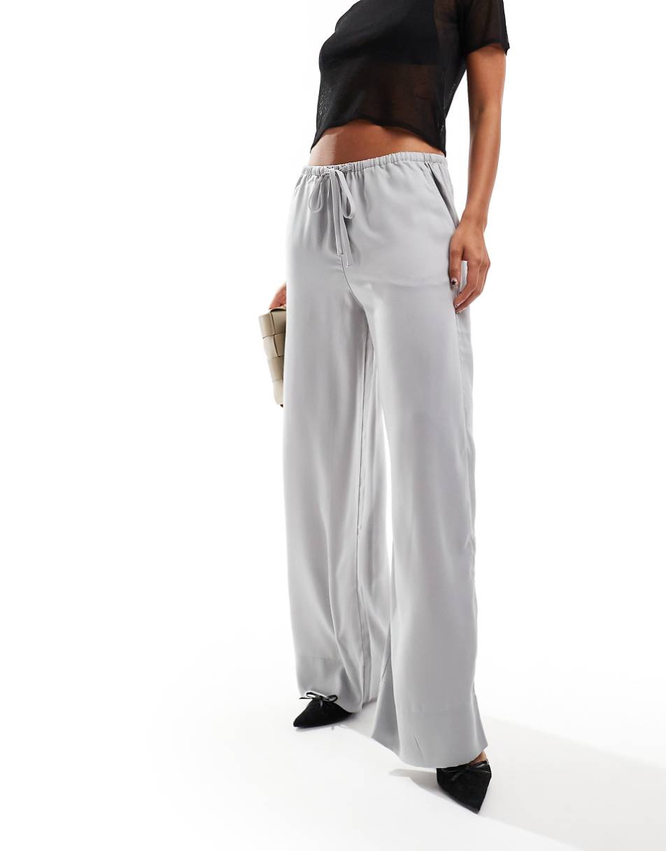 ASOS DESIGN satin pull on pants in silver
