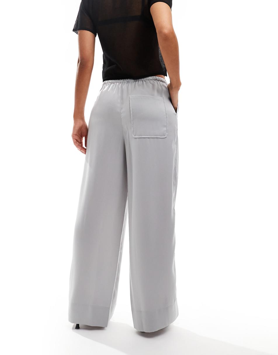 ASOS DESIGN satin pull on pants in silver