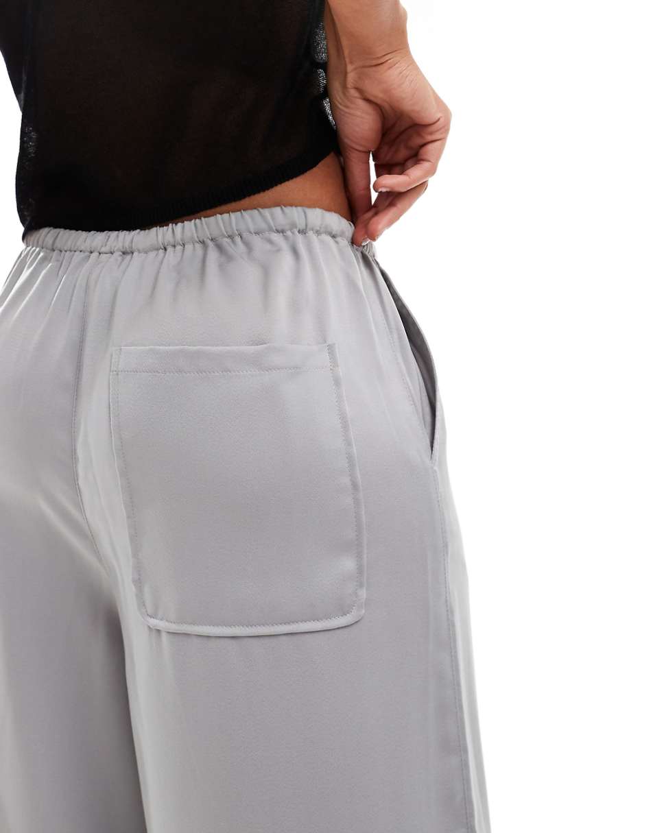 ASOS DESIGN satin pull on pants in silver
