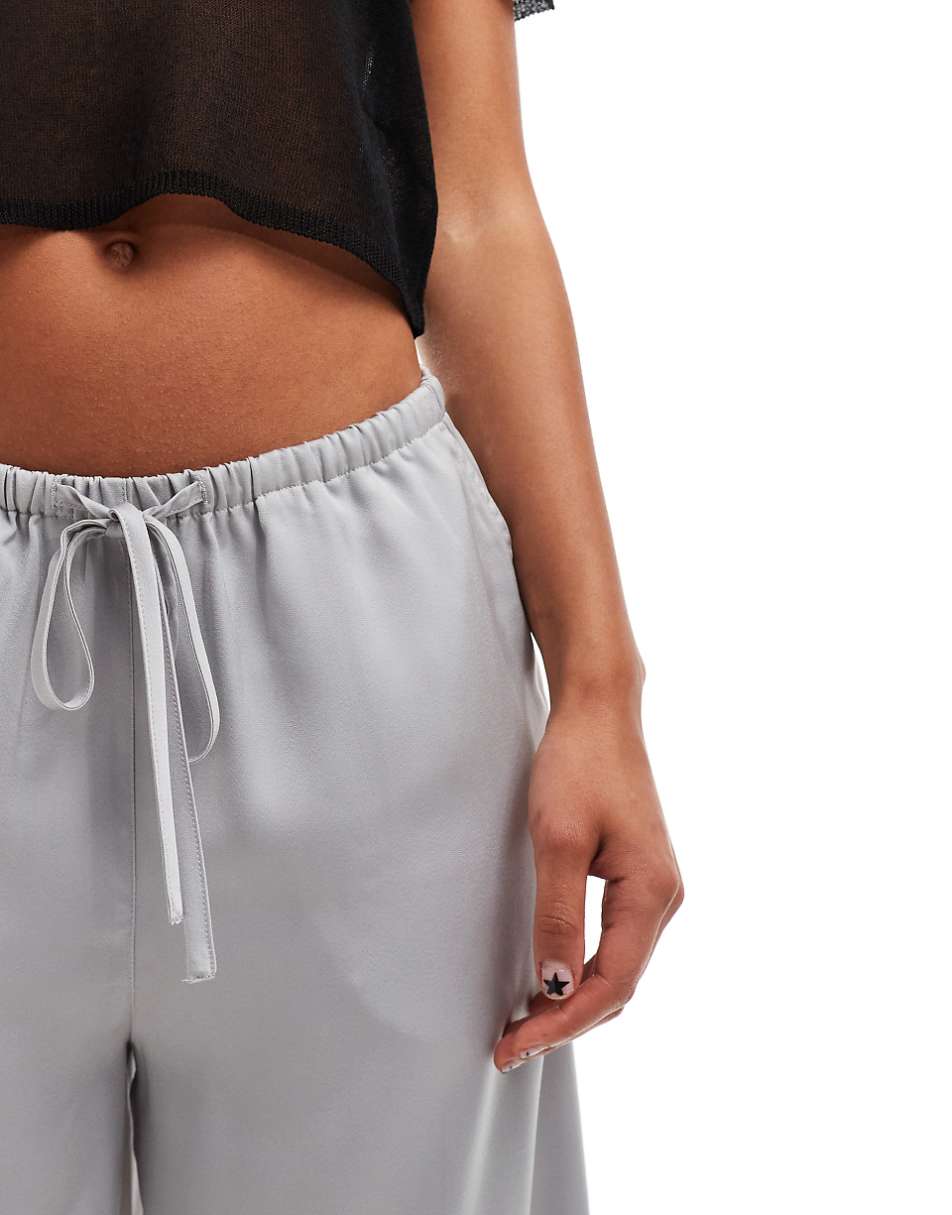 ASOS DESIGN satin pull on pants in silver