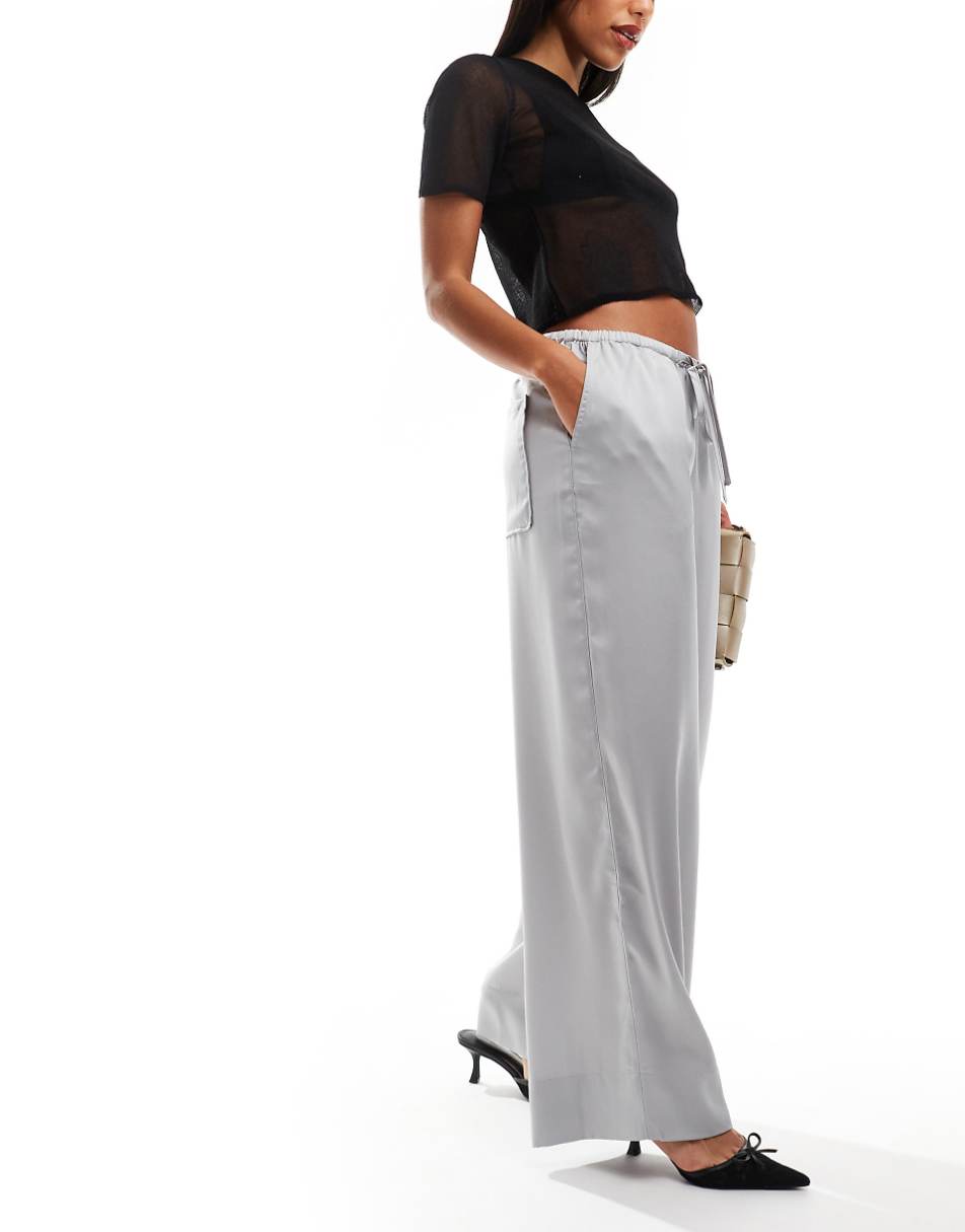 ASOS DESIGN satin pull on pants in silver