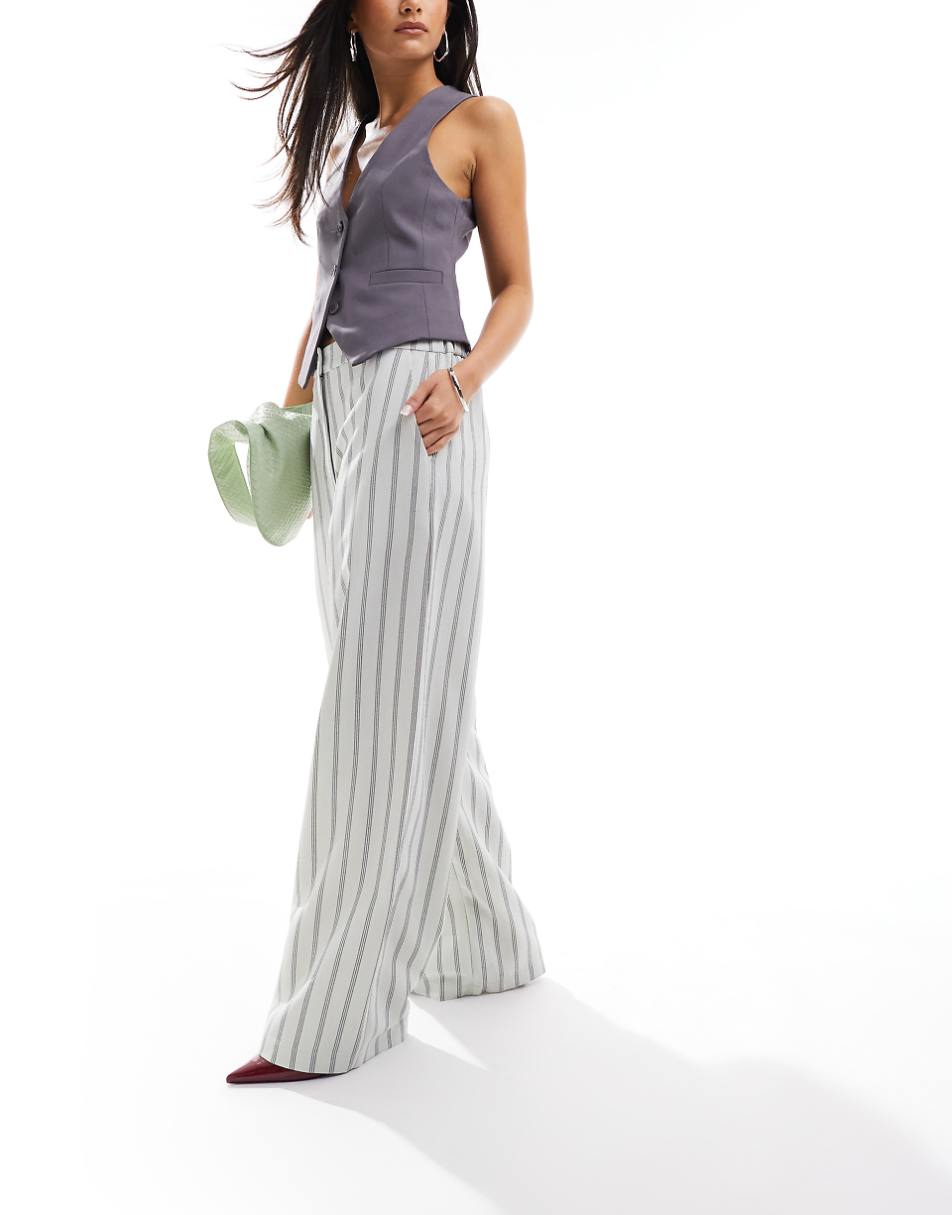 ASOS DESIGN relaxed tailored pants in sage stripe
