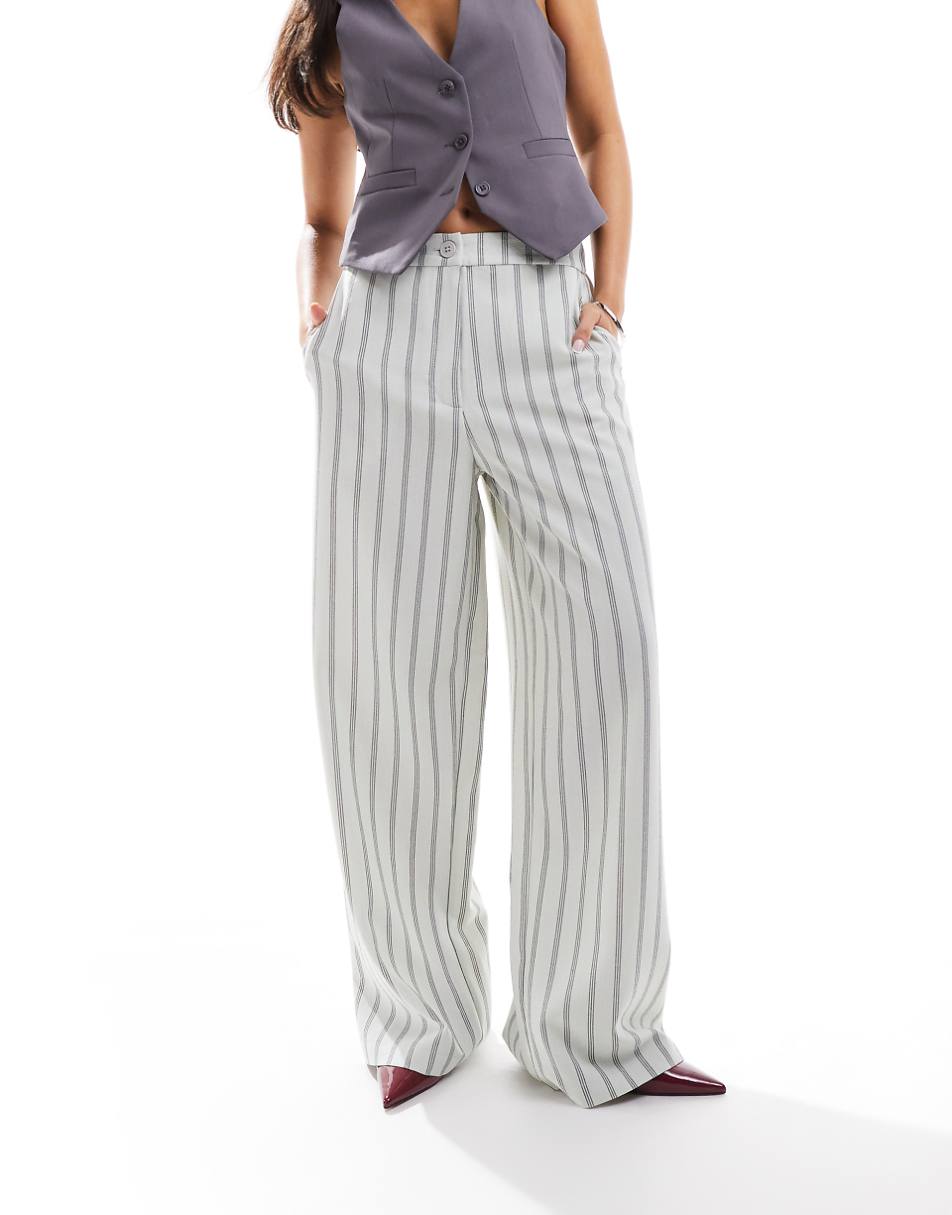 ASOS DESIGN relaxed tailored pants in sage stripe