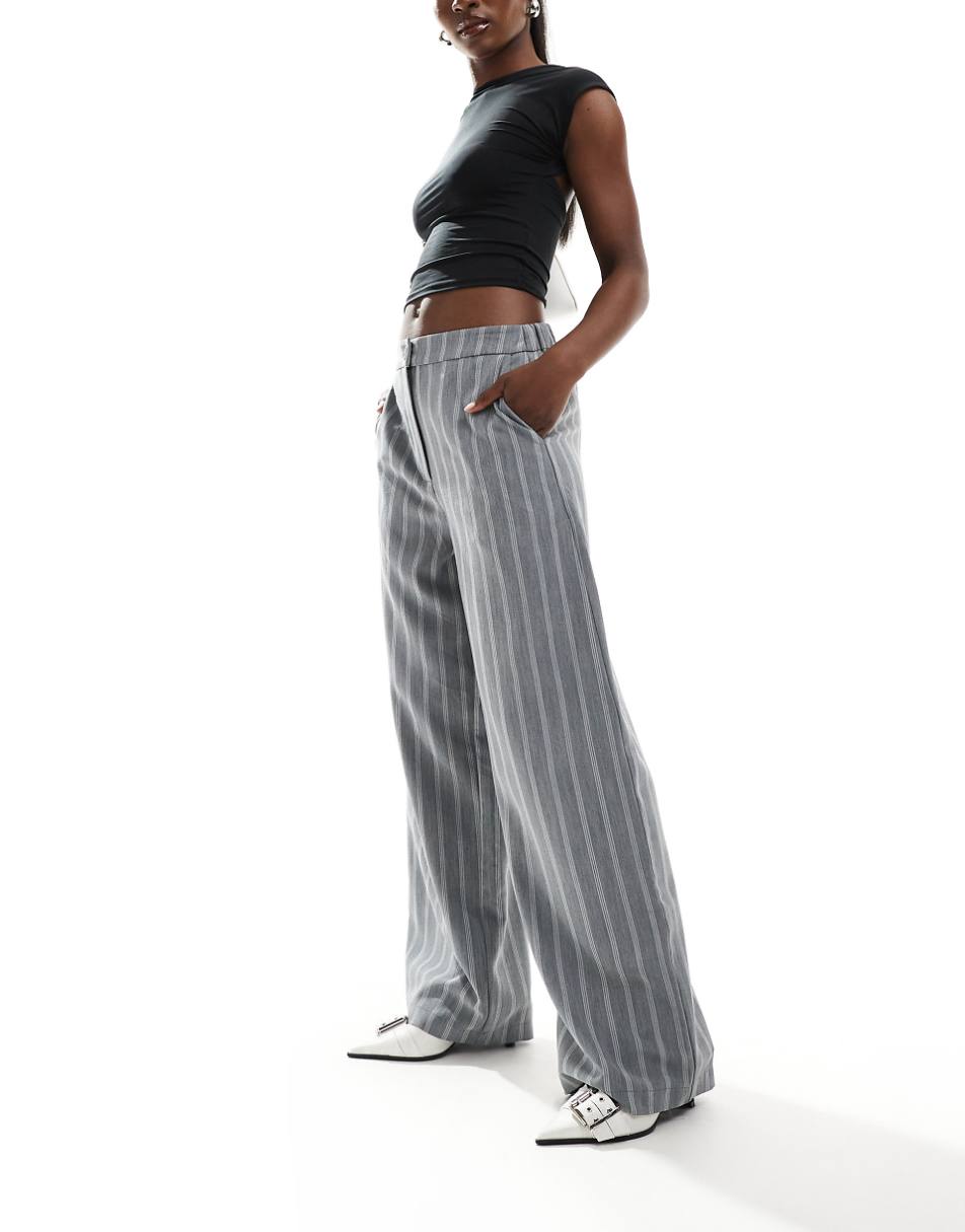 ASOS DESIGN relaxed tailored pants in gray stripe