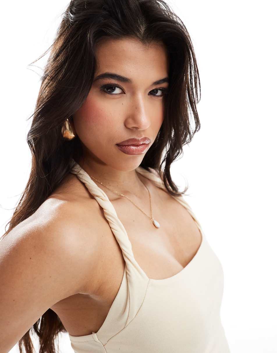 ASOS DESIGN twist strap halter top in neutral