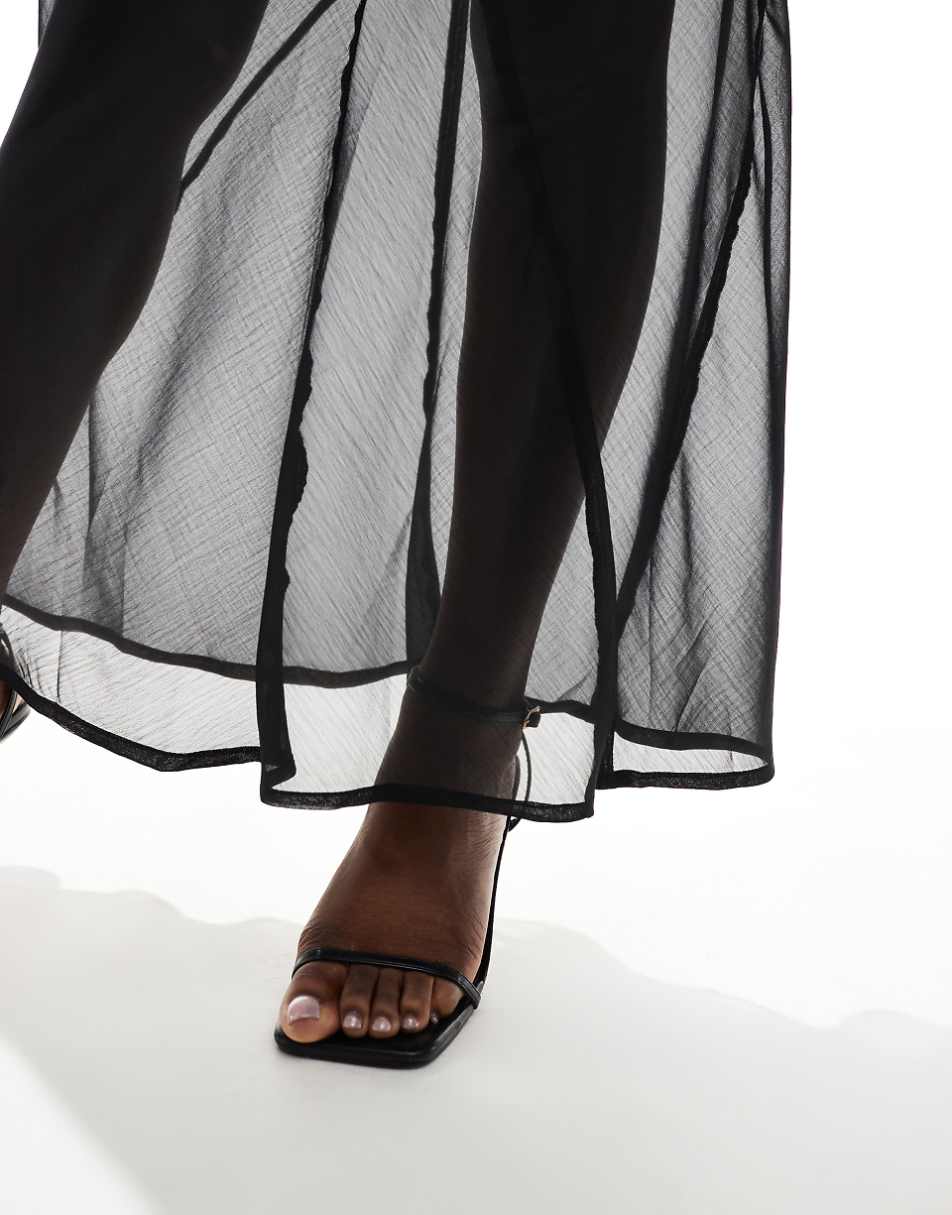 ASOS DESIGN sheer maxi skirt with mini lining in black