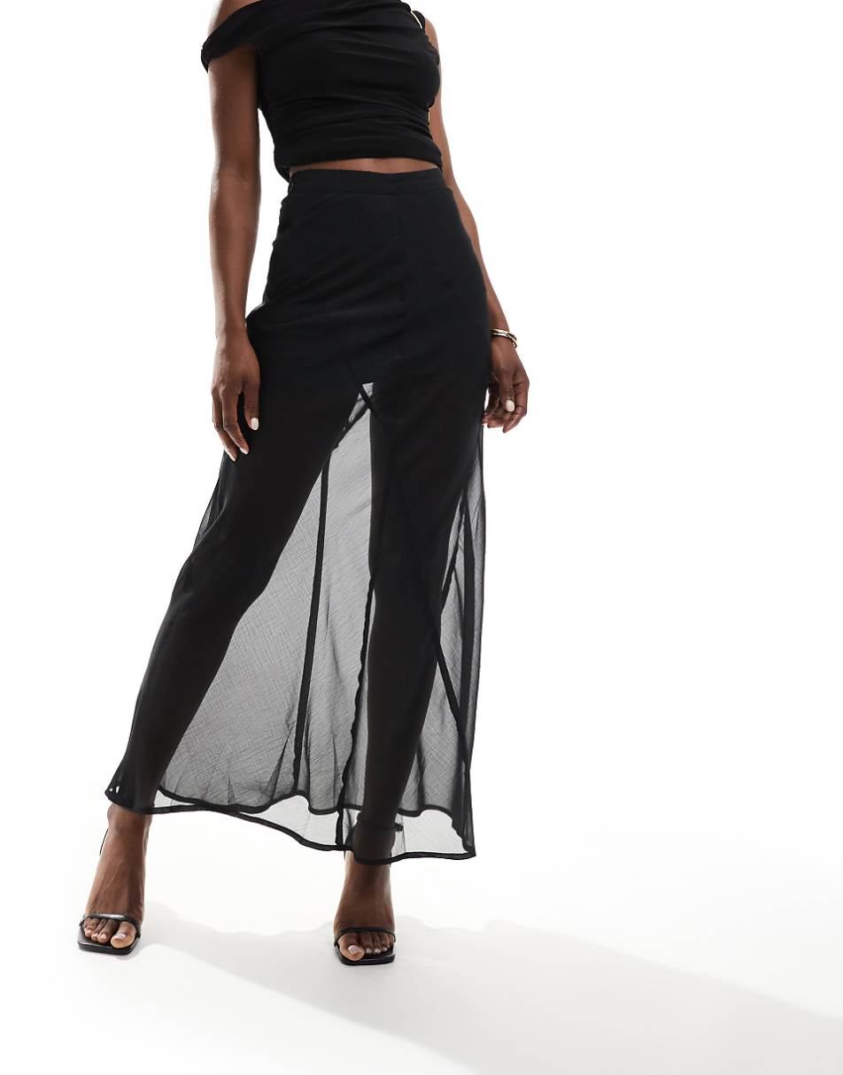 ASOS DESIGN sheer maxi skirt with mini lining in black