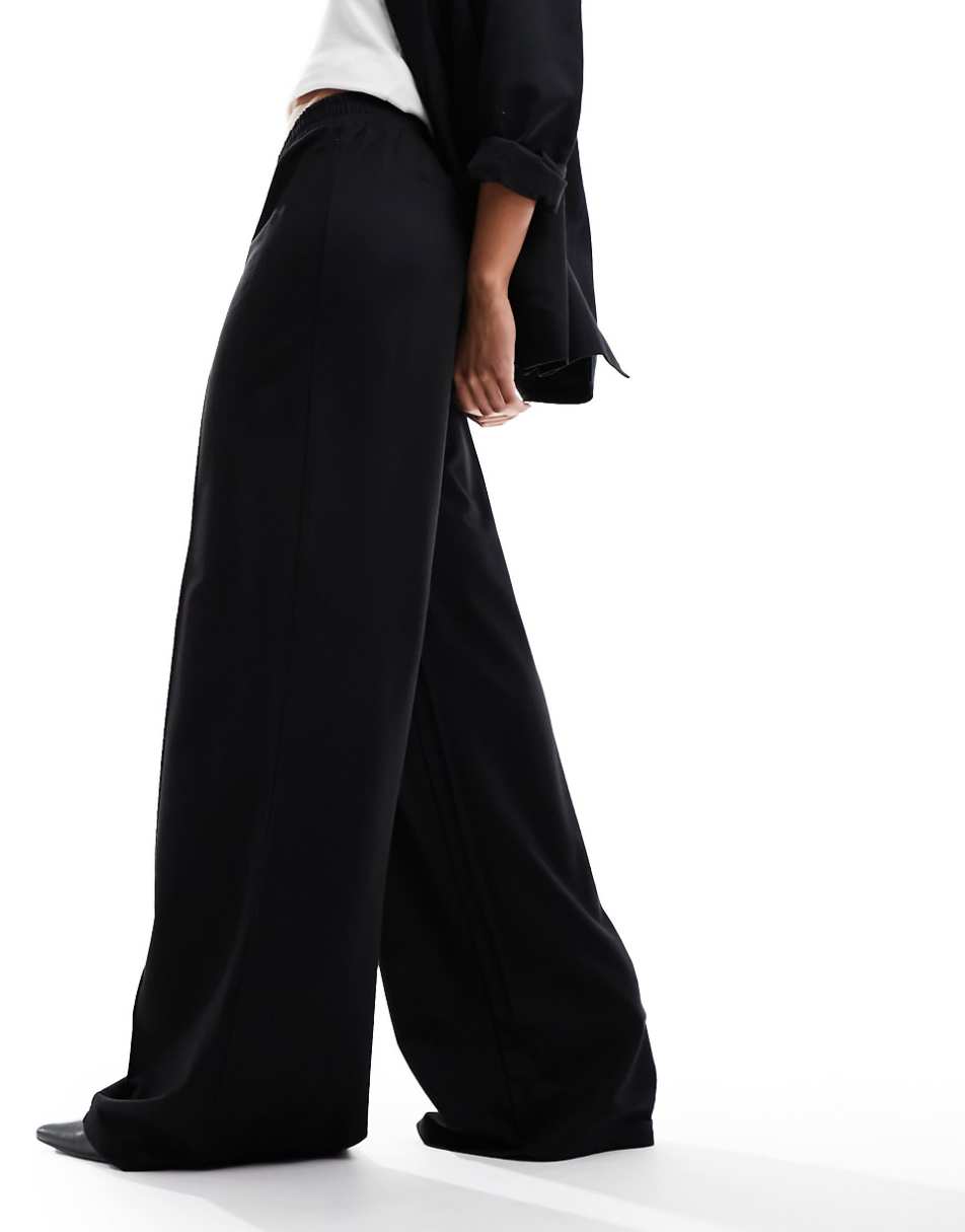 ASOS DESIGN pull on slub wide leg pants in black
