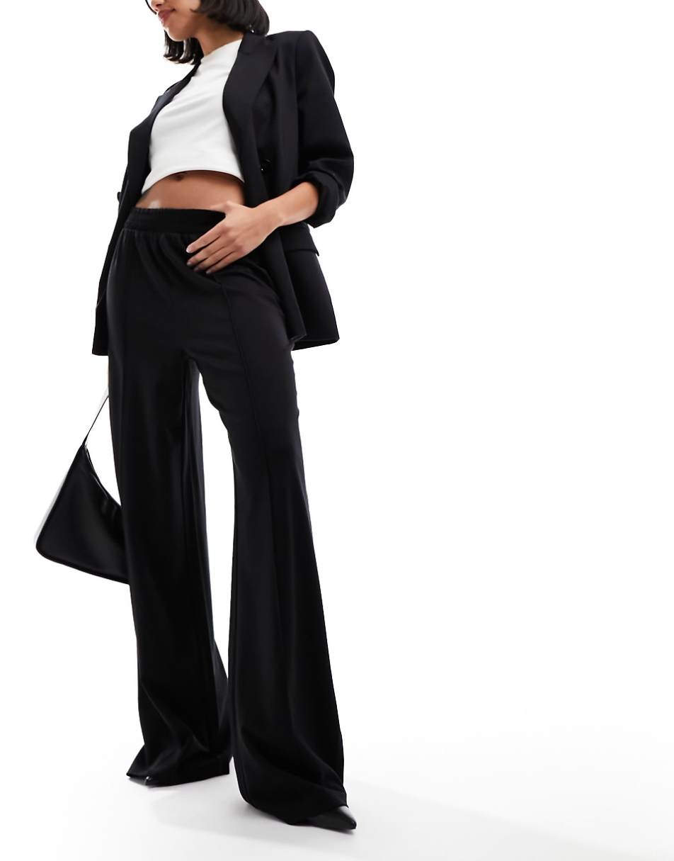 ASOS DESIGN pull on slub wide leg pants in black