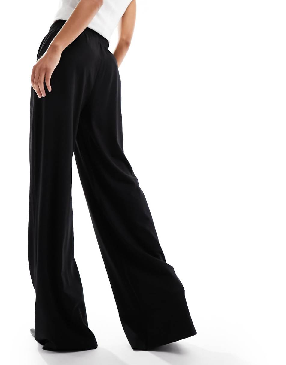 ASOS DESIGN pull on slub wide leg pants in black