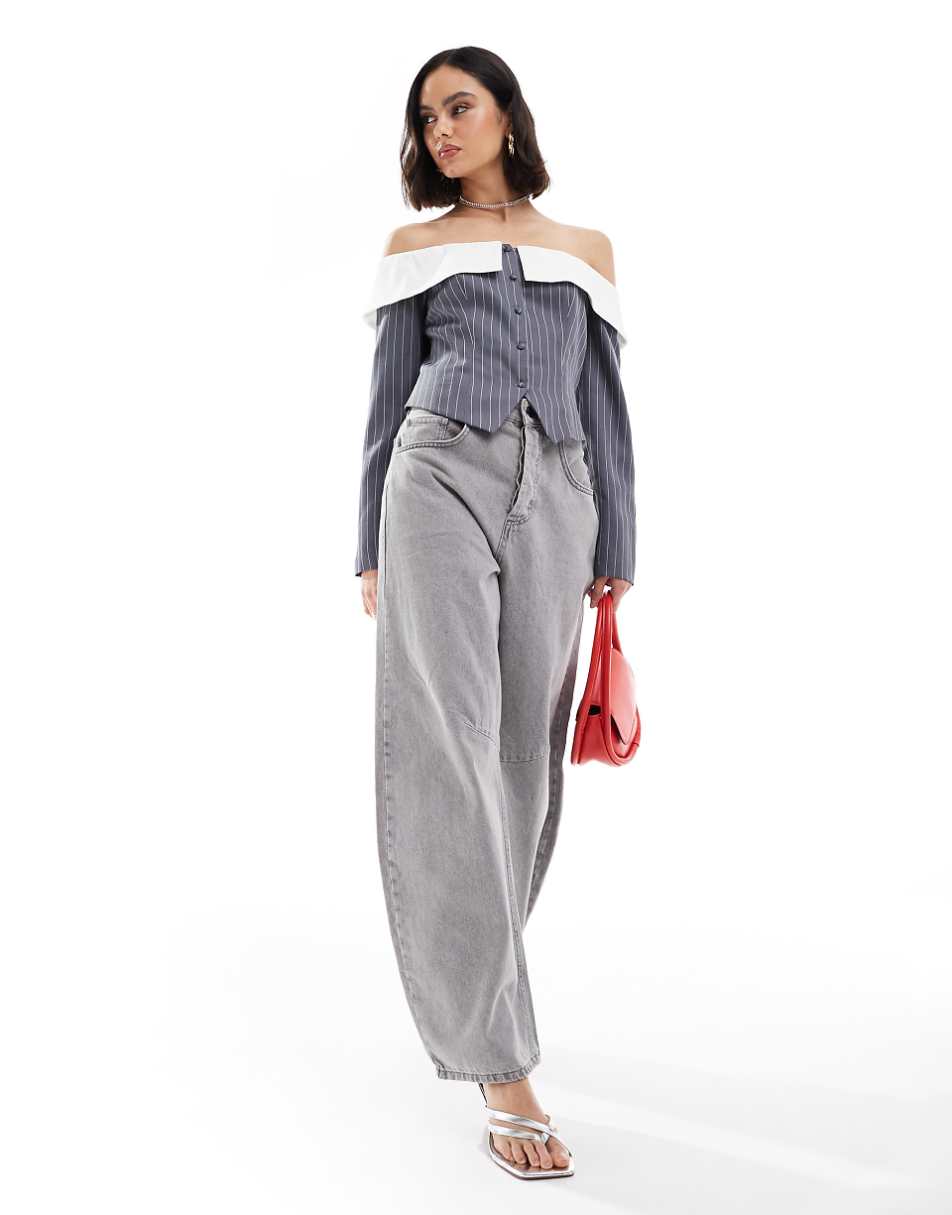 Extro & Vert corset bandeau blazer top in gray stripe