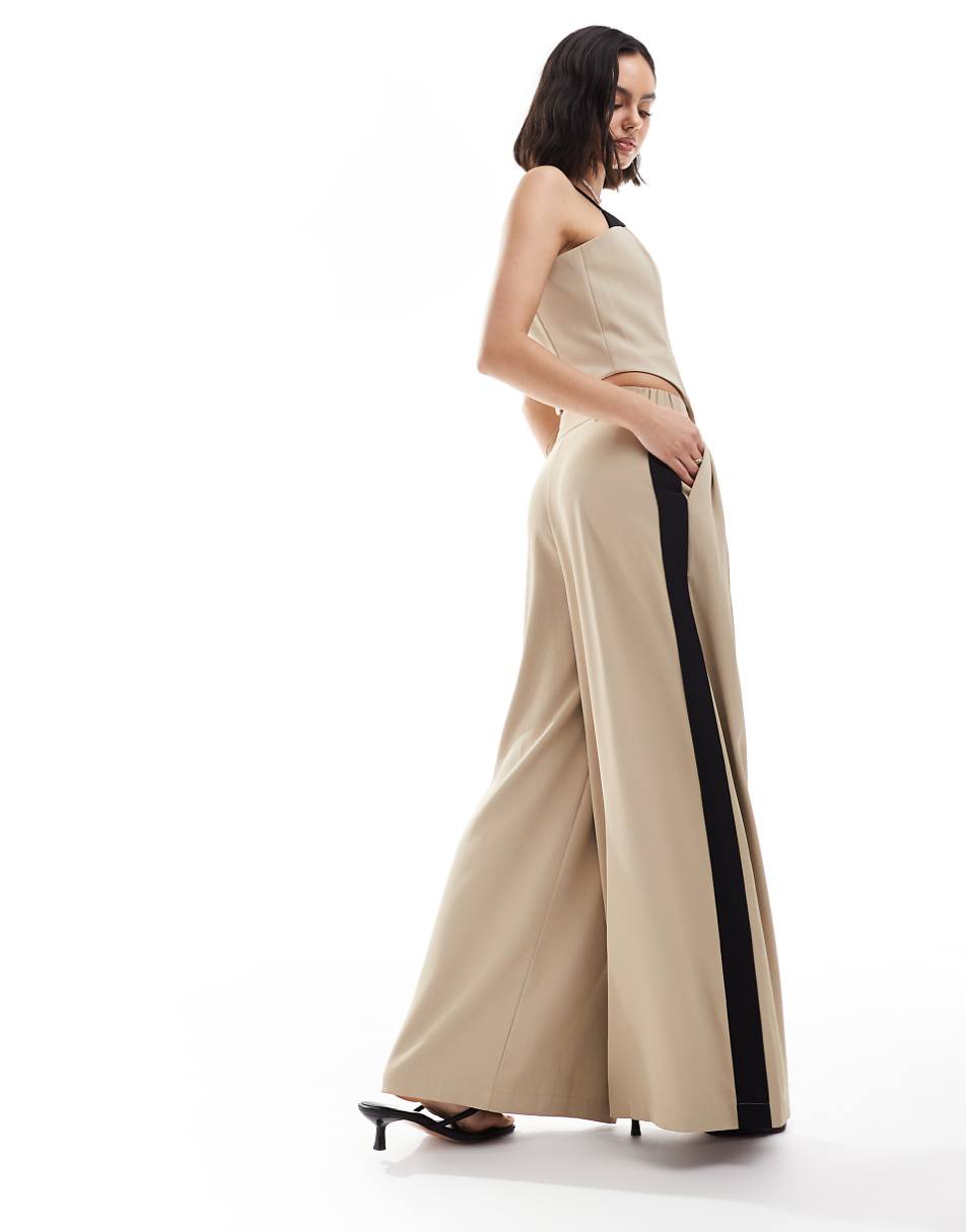 Extro & Vert high waist pleated palazzo pants in stone & black - part of a set