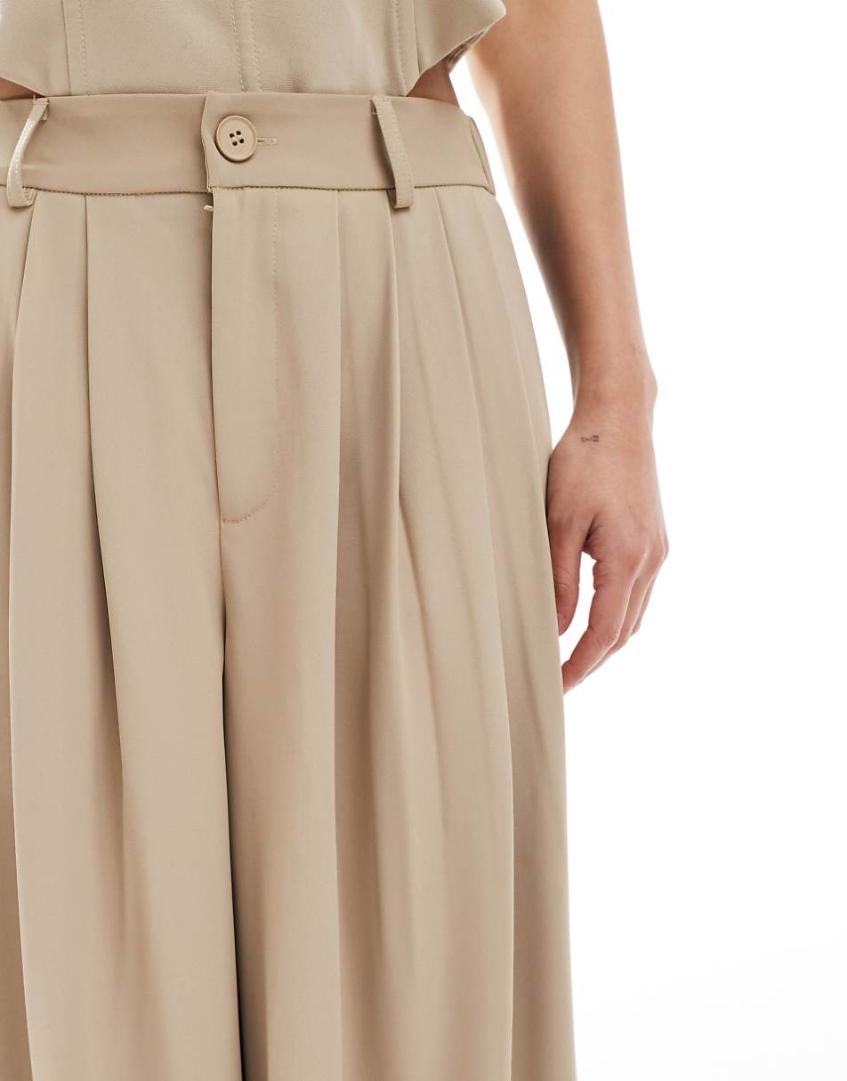 Extro & Vert high waist pleated palazzo pants in stone & black - part of a set