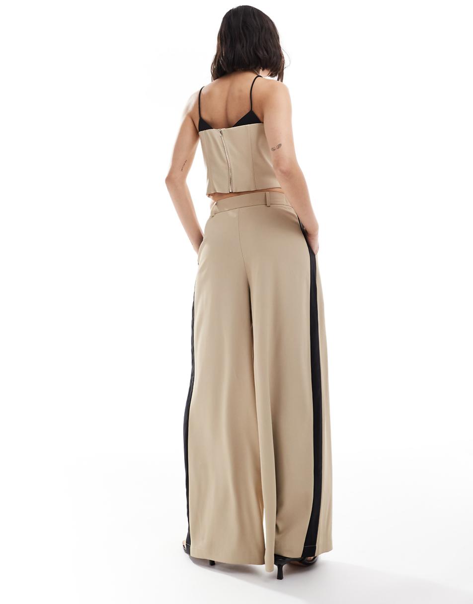 Extro & Vert high waist pleated palazzo pants in stone & black - part of a set