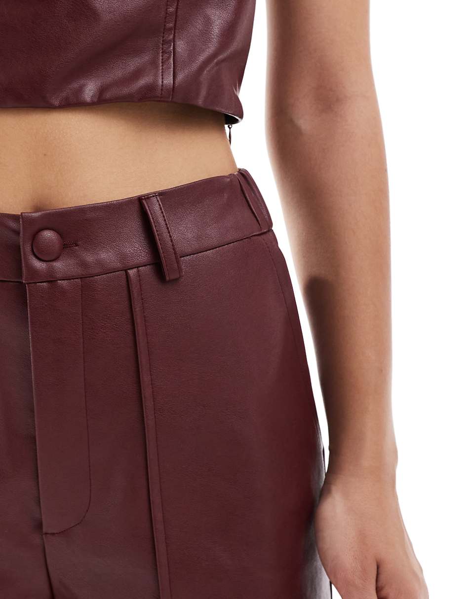Extro & Vert PU high rise pants in burgundy - part of a set