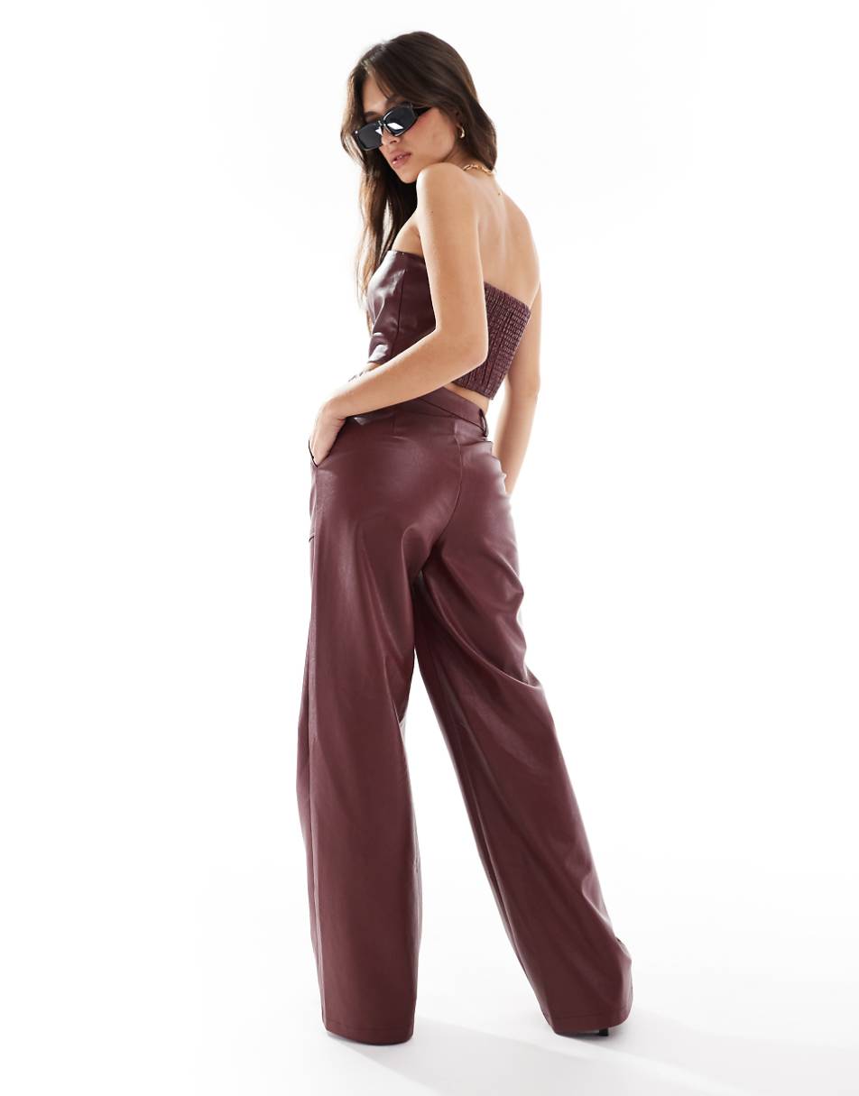 Extro & Vert PU high rise pants in burgundy - part of a set