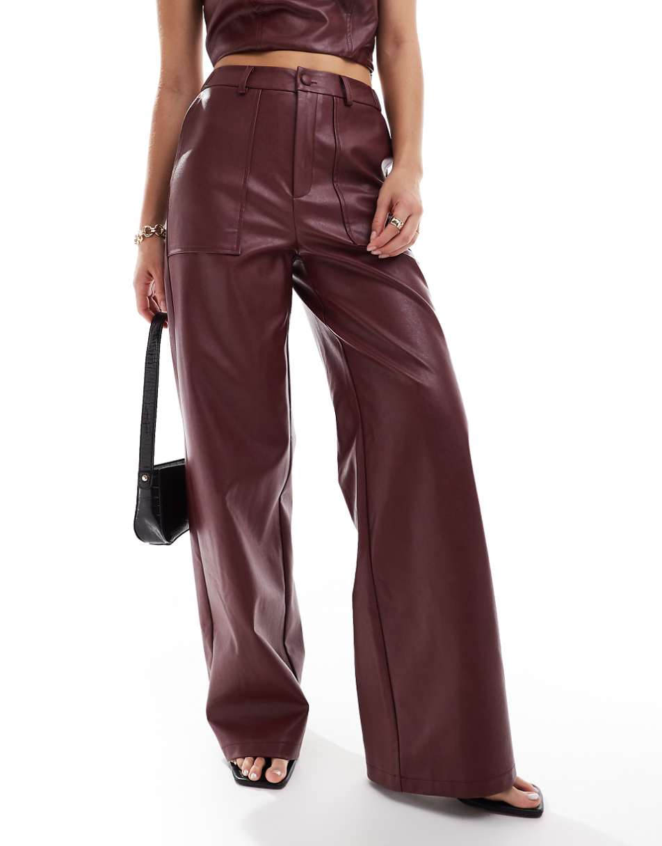 Extro & Vert PU high rise pants in burgundy - part of a set