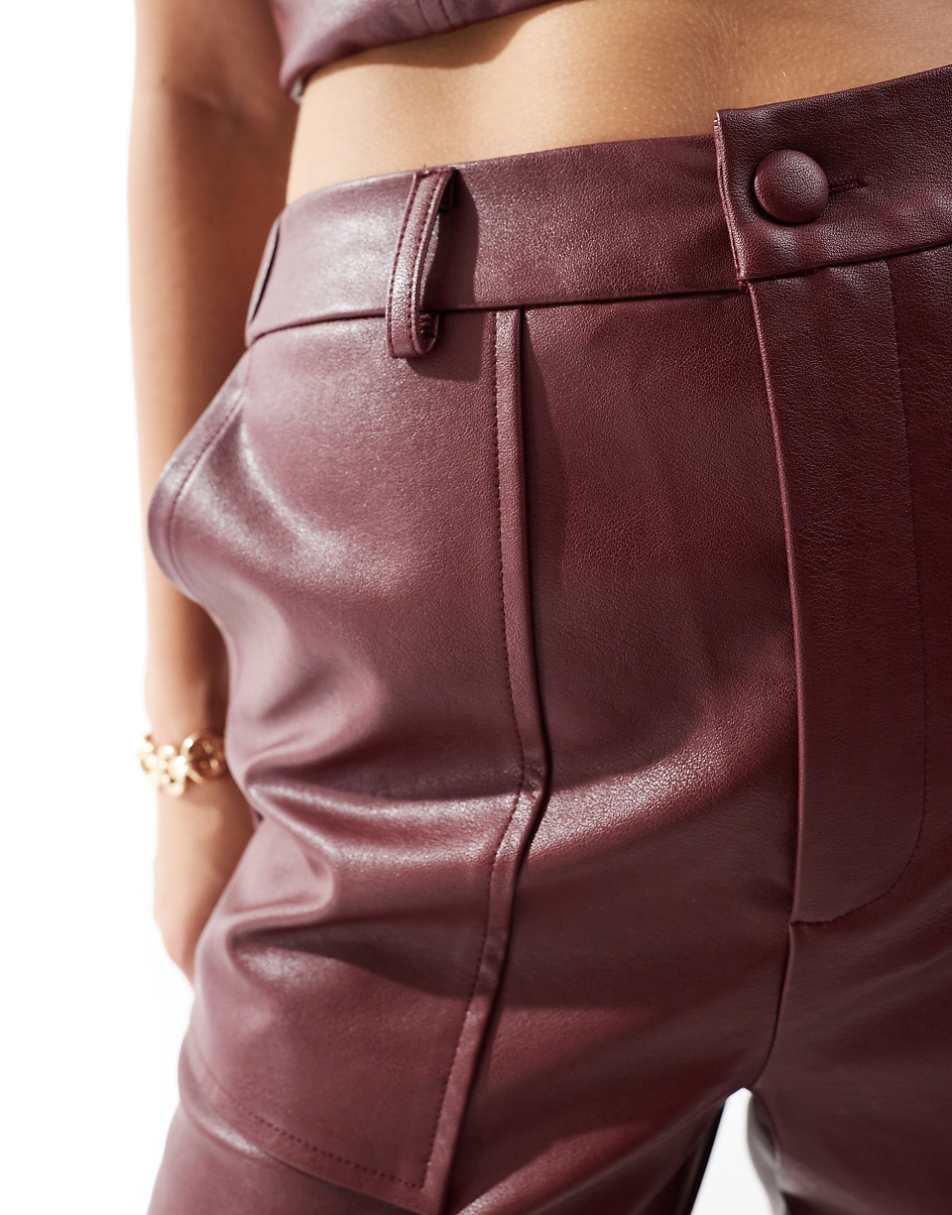 Extro & Vert PU high rise pants in burgundy - part of a set