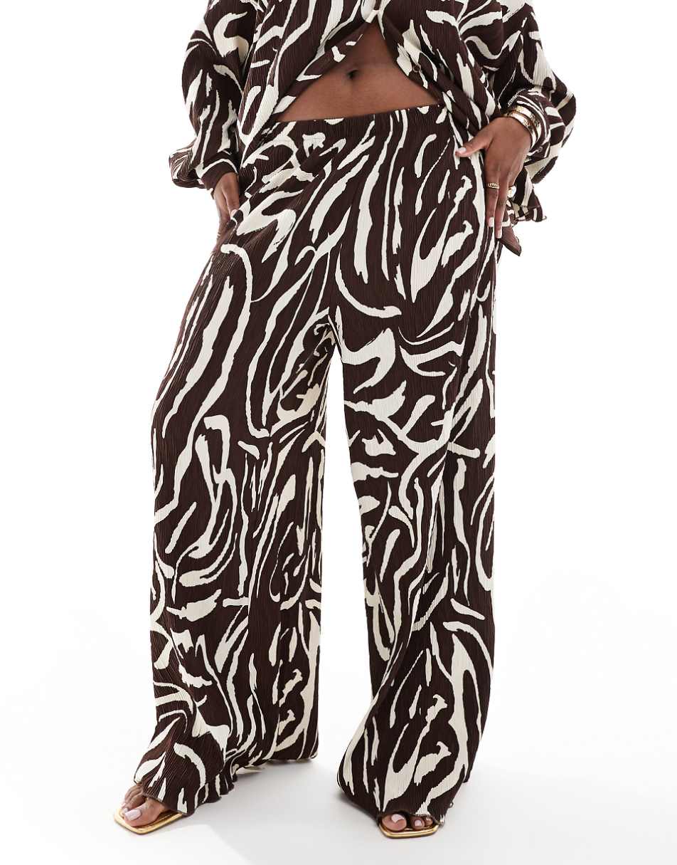 Extro & Vert Plus plisse pants in brown and cream abstract print - part of a set
