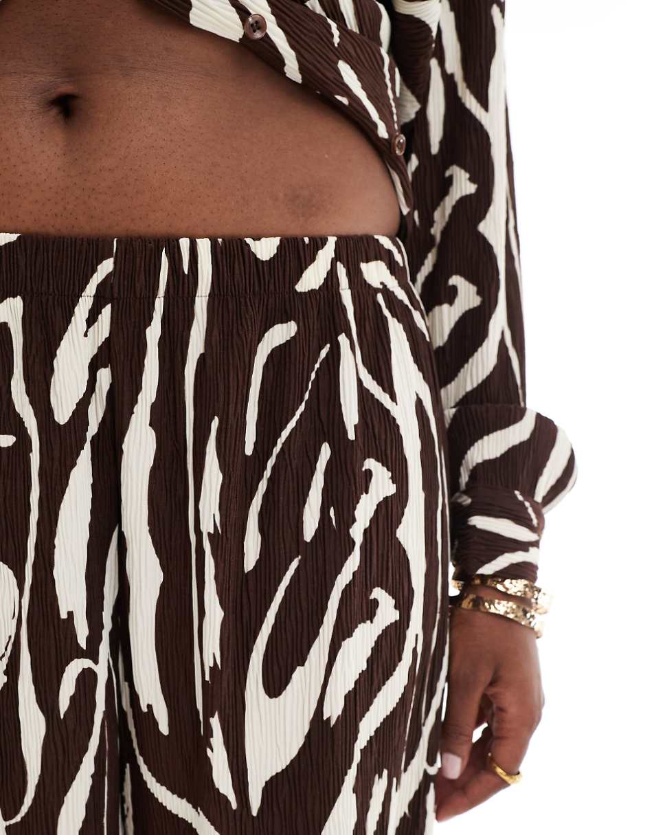 Extro & Vert Plus plisse pants in brown and cream abstract print - part of a set