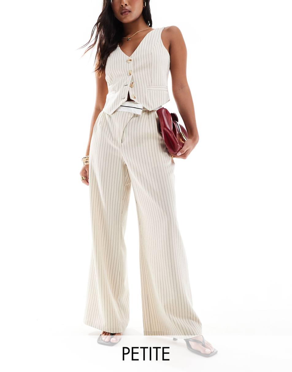 Extro & Vert Petite tailored pinstripe pants with asymmetric waistband in stone - part of a set