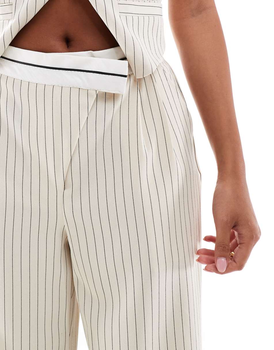 Extro & Vert Petite tailored pinstripe pants with asymmetric waistband in stone - part of a set