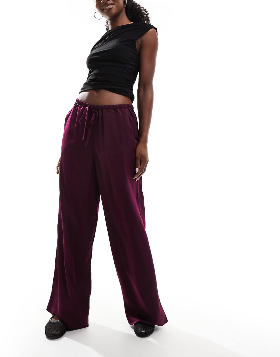 ASOS DESIGN satin pull-on pants in plum