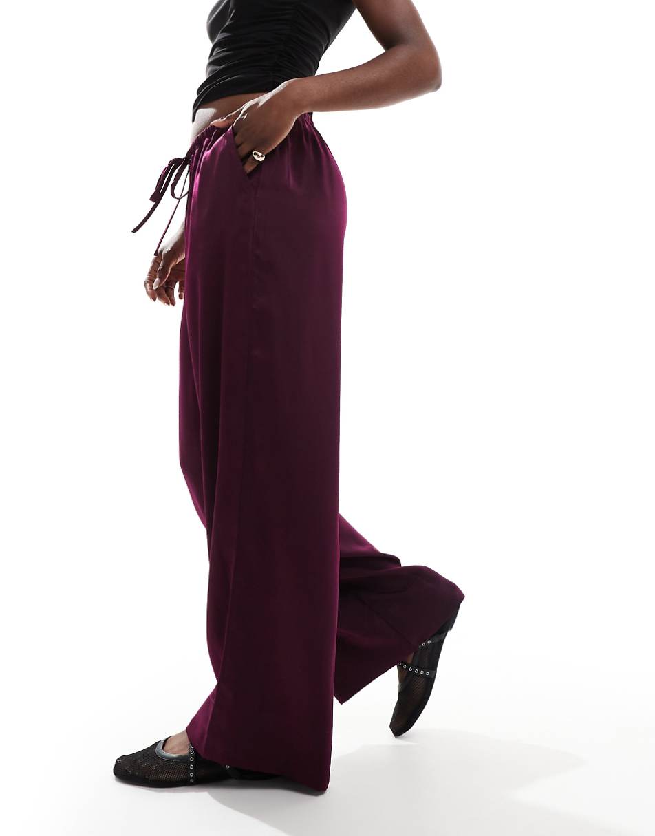 ASOS DESIGN satin pull-on pants in plum