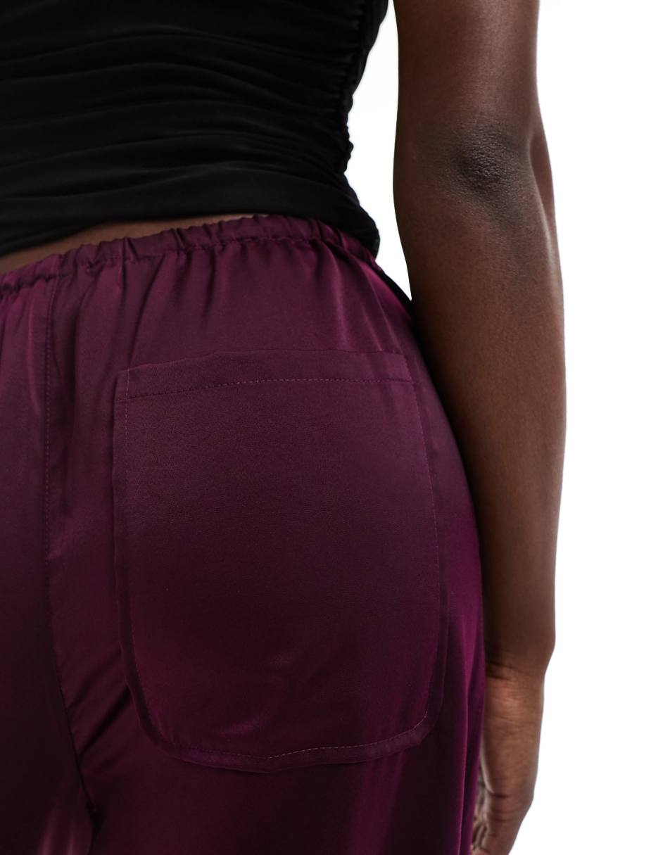 ASOS DESIGN satin pull-on pants in plum