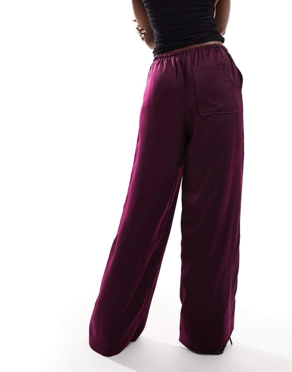 ASOS DESIGN satin pull-on pants in plum