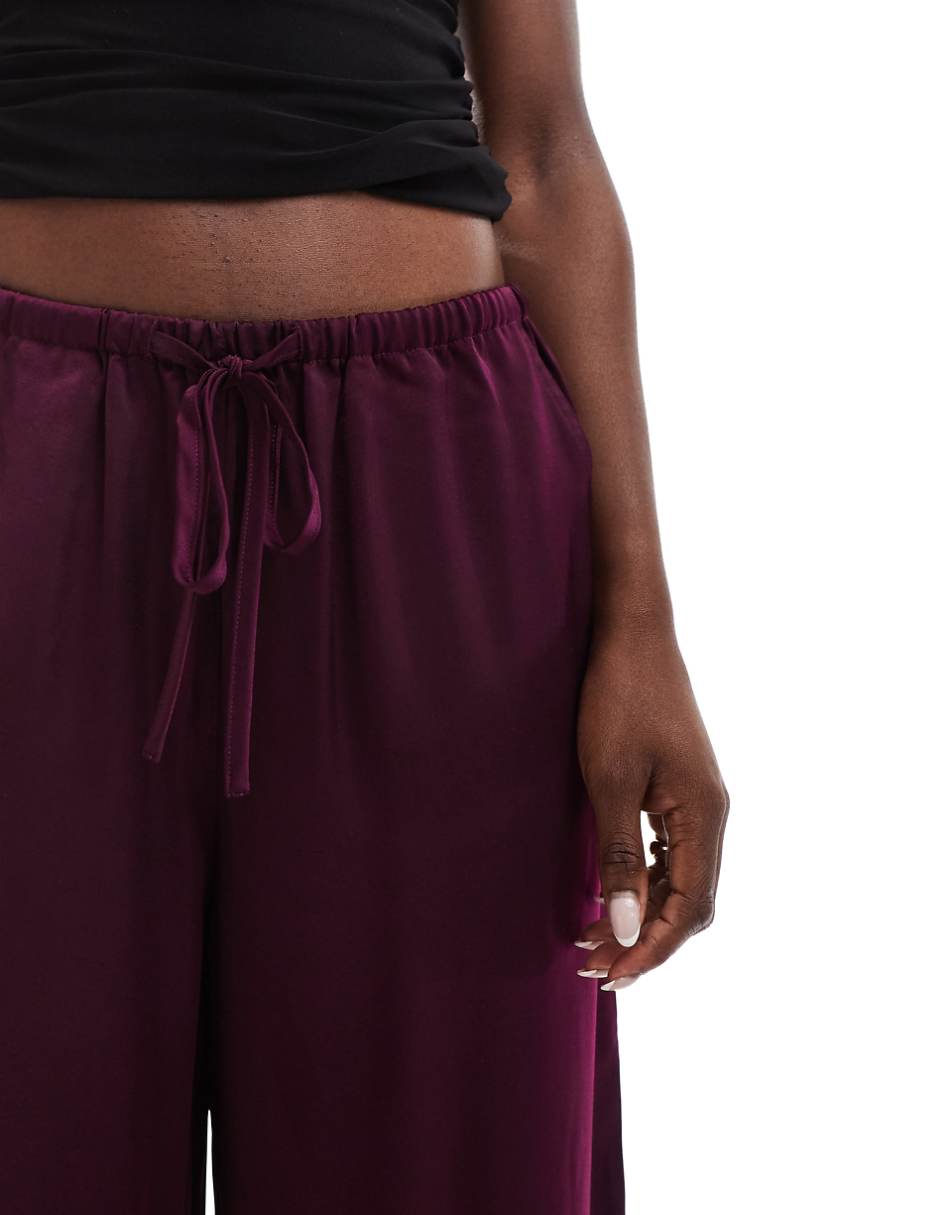 ASOS DESIGN satin pull-on pants in plum