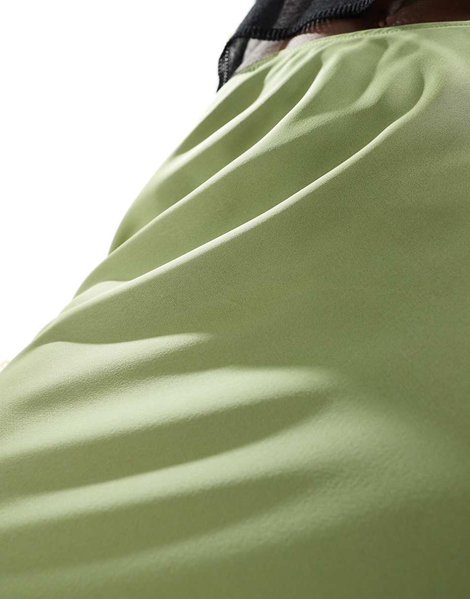 ASOS DESIGN satin bias midi skirt in khaki