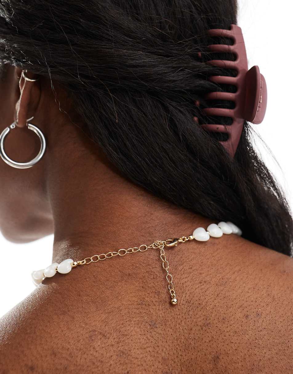 ASOS DESIGN short necklace with faux pearl heart design