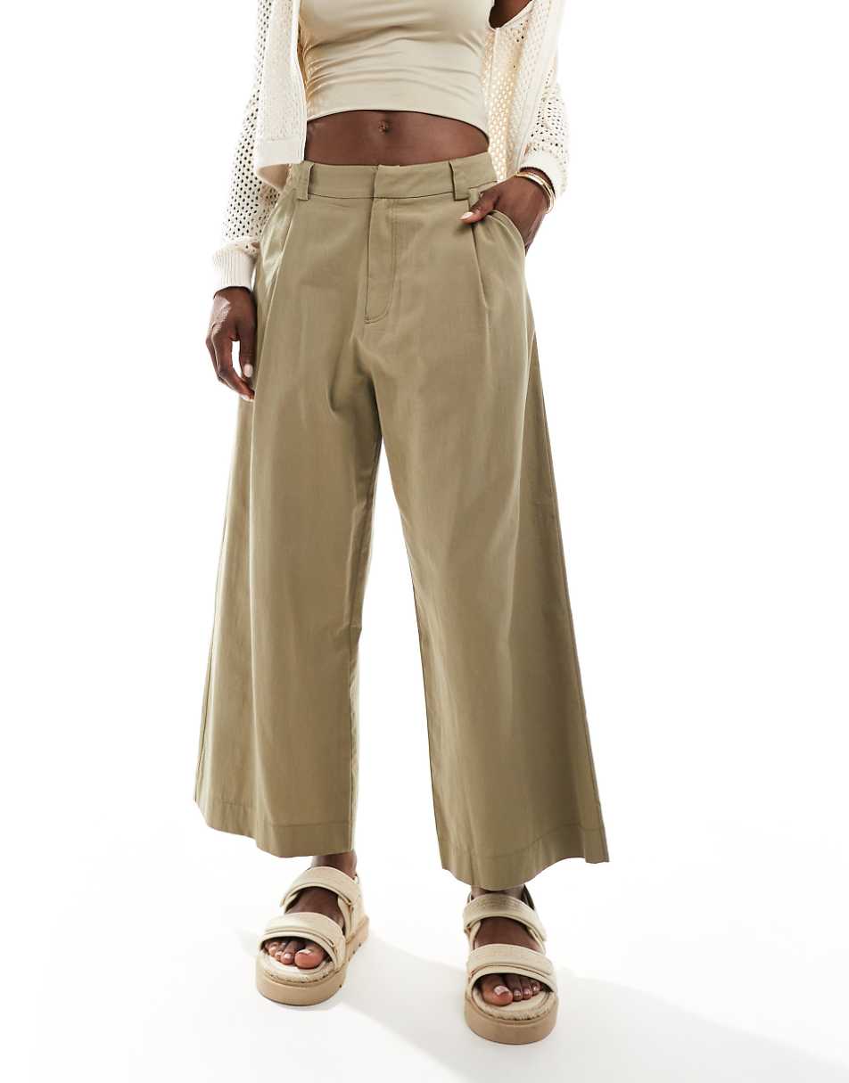 ASOS DESIGN wide leg crop pants in olive