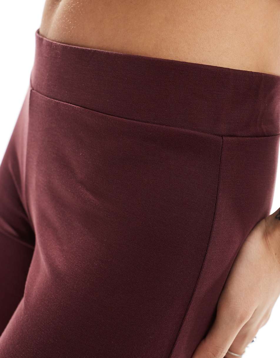Monki super soft low waist straight leg baggy jersey pants in burgundy