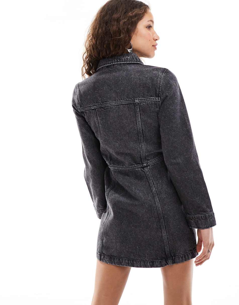 Monki long sleeve denim paneled mini shirt dress in washed black