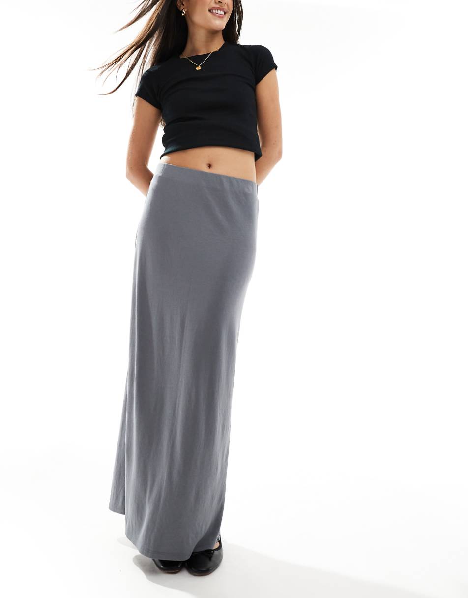 Monki super soft maxi skirt in charcoal gray