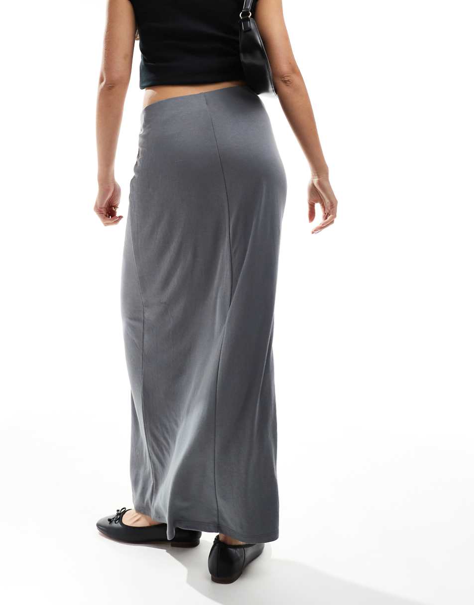 Monki super soft maxi skirt in charcoal gray