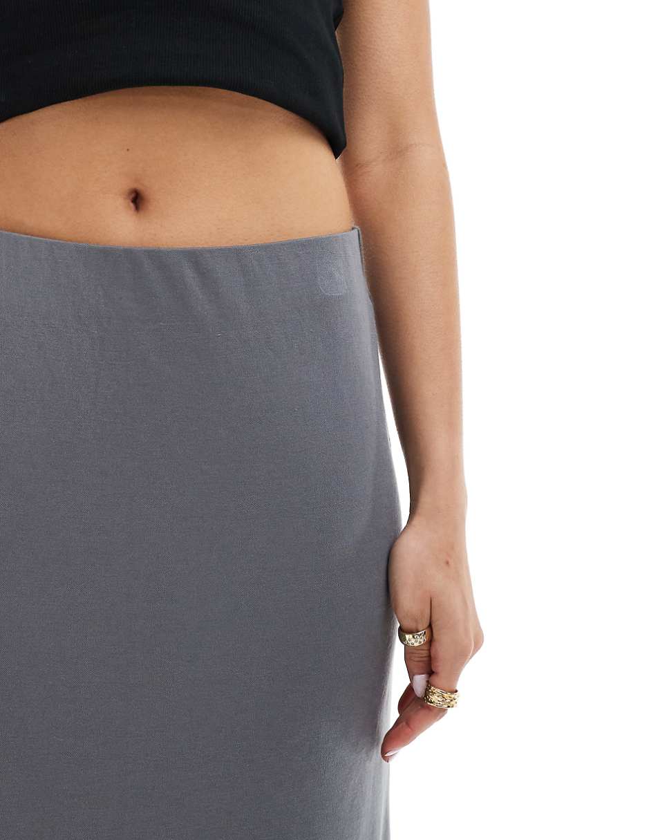 Monki super soft maxi skirt in charcoal gray