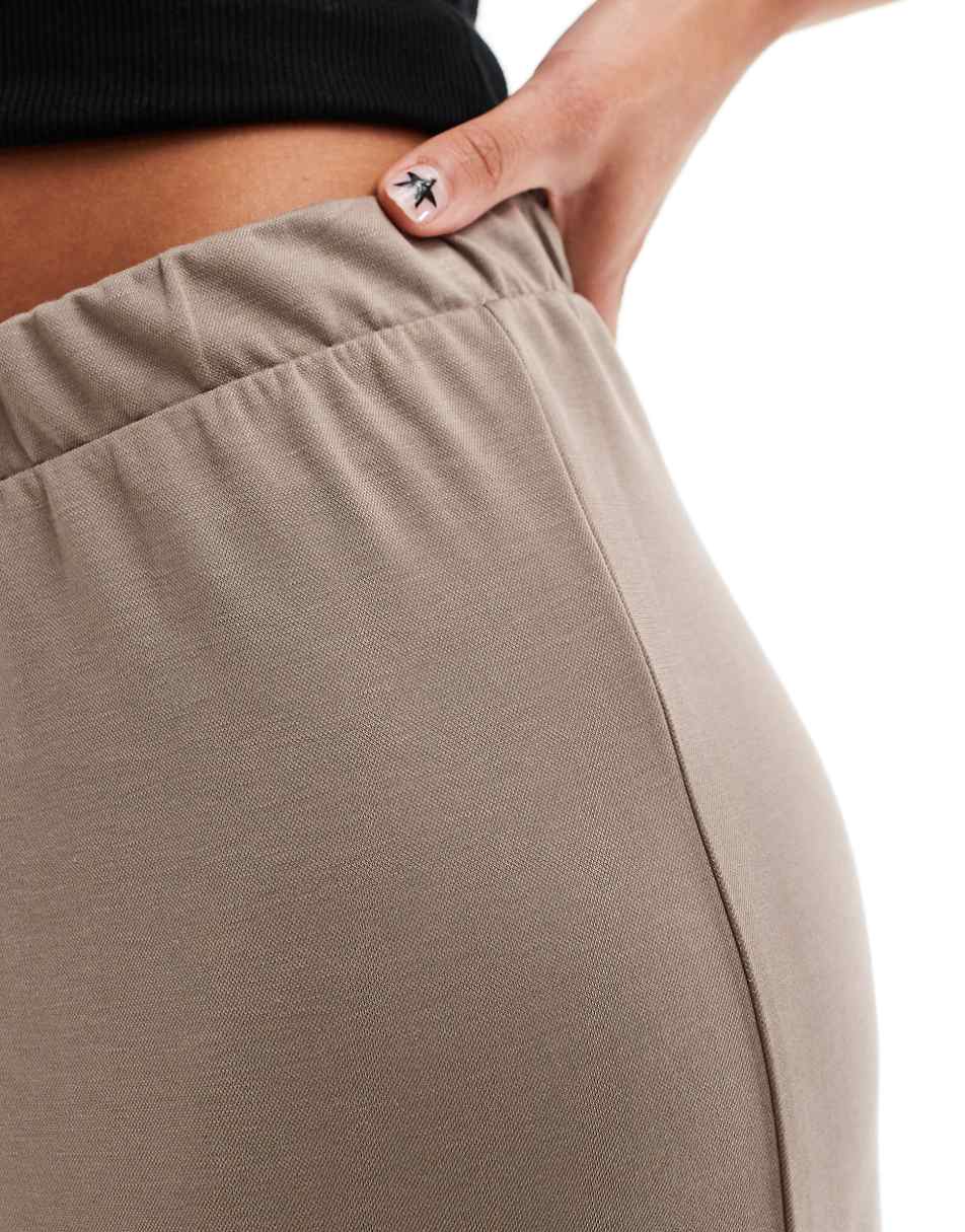 Monki super soft low waist wide leg jersey pants in beige