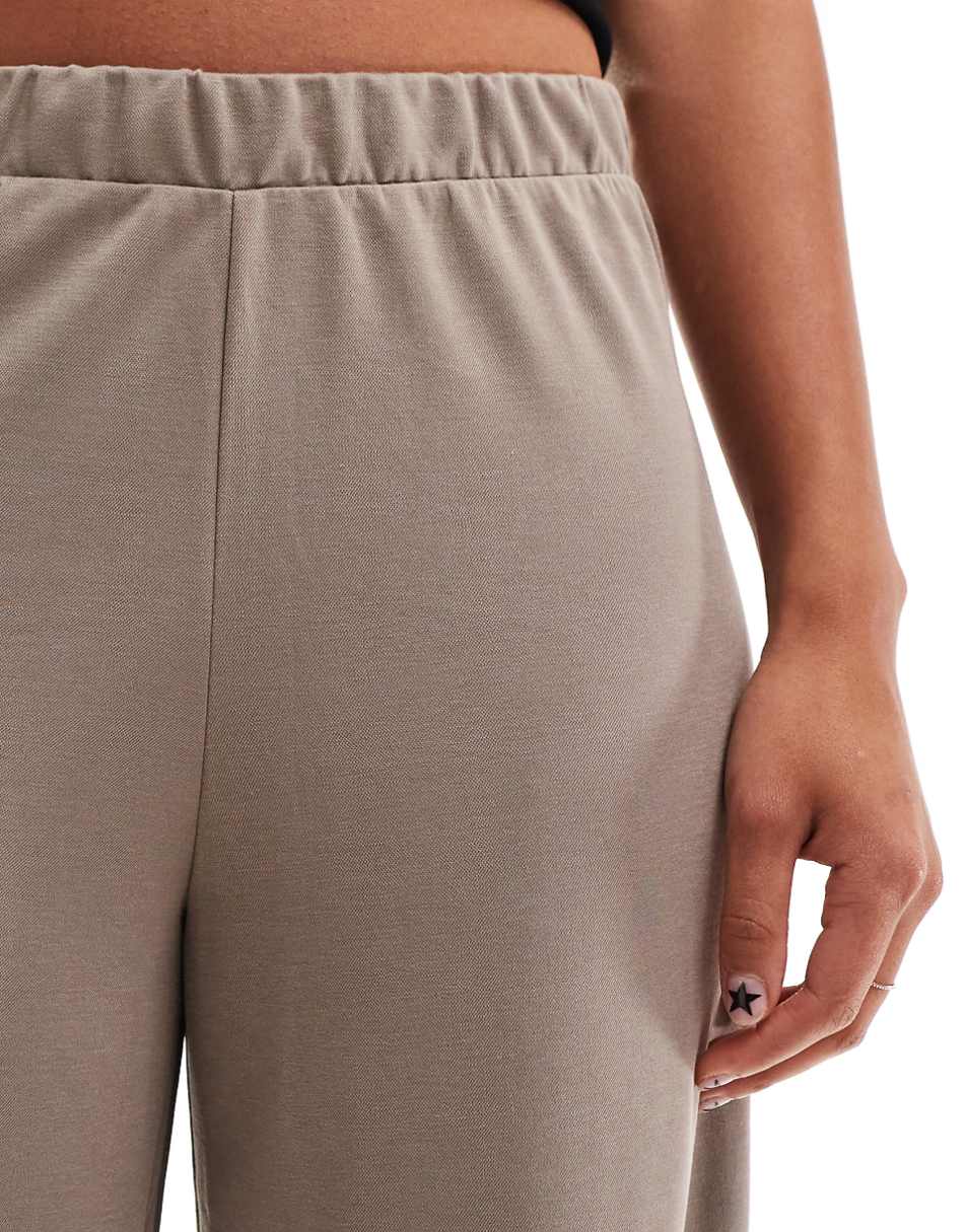 Monki super soft low waist wide leg jersey pants in beige