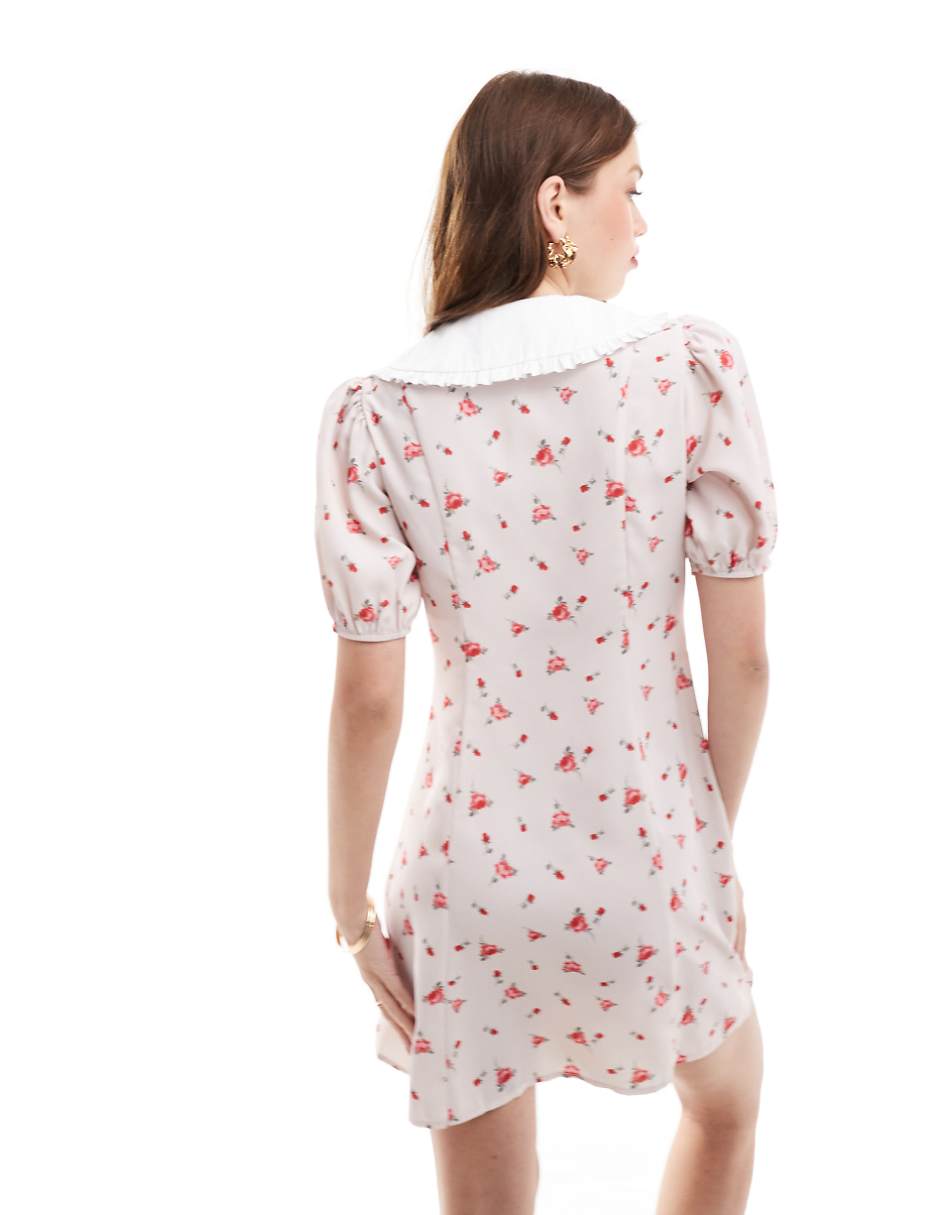 Miss Selfridge short sleeve collared mini dress in pink print